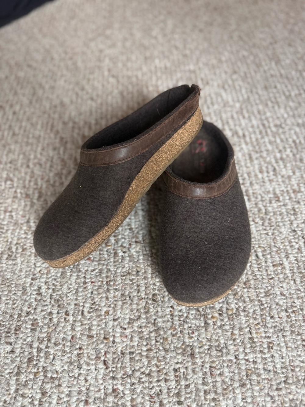 Haflinger Brown Wool Felt Clog Mules with Cork Sole - 41